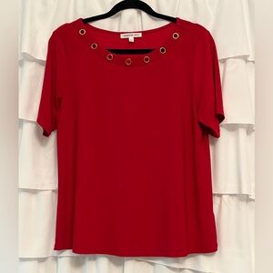 Perseption Women’s Red Grommet-Trim Short Sleeve Top